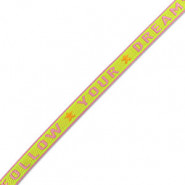 Ribbon text "Follow Your Dreams" Paisley purple-lime green